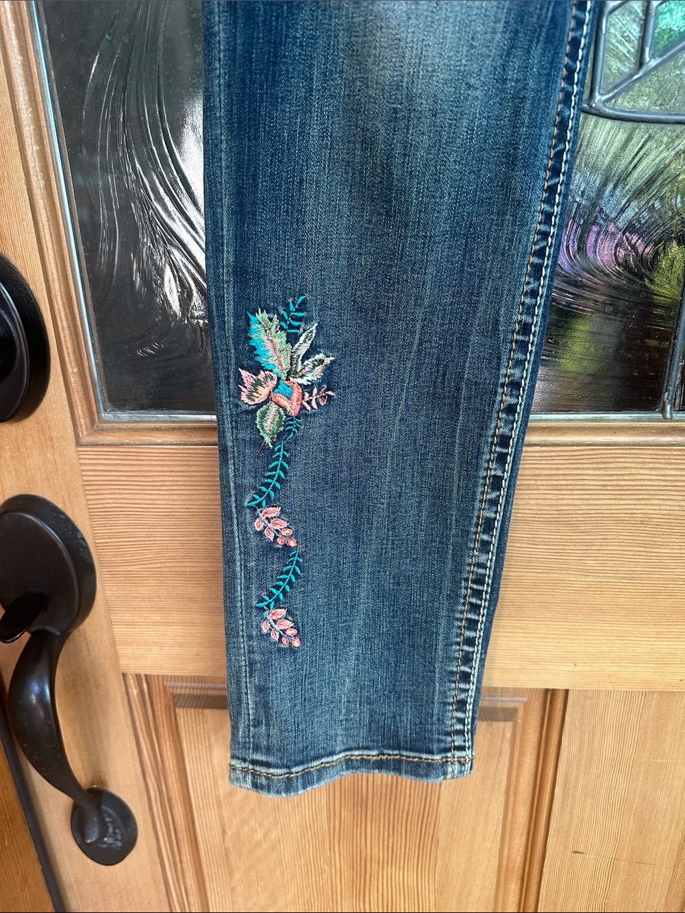 Grace in LA Blue Embroidered Skinny Jeans - Picture 3 of 5